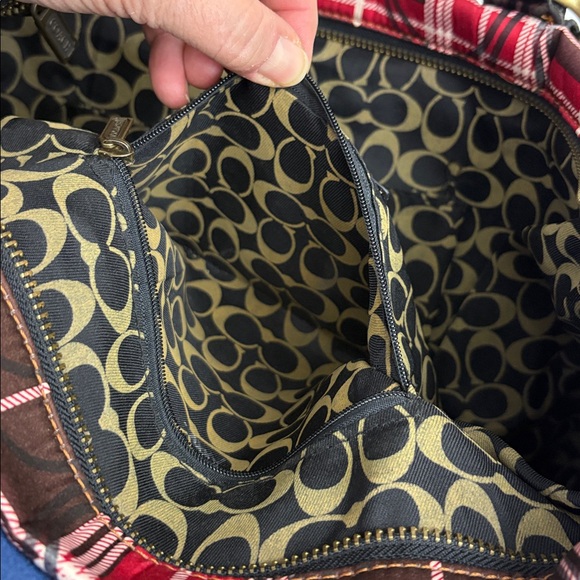 COACH Plaid Red and Brown Tote Bag in waterproof dust bag - Picture 11 of 16